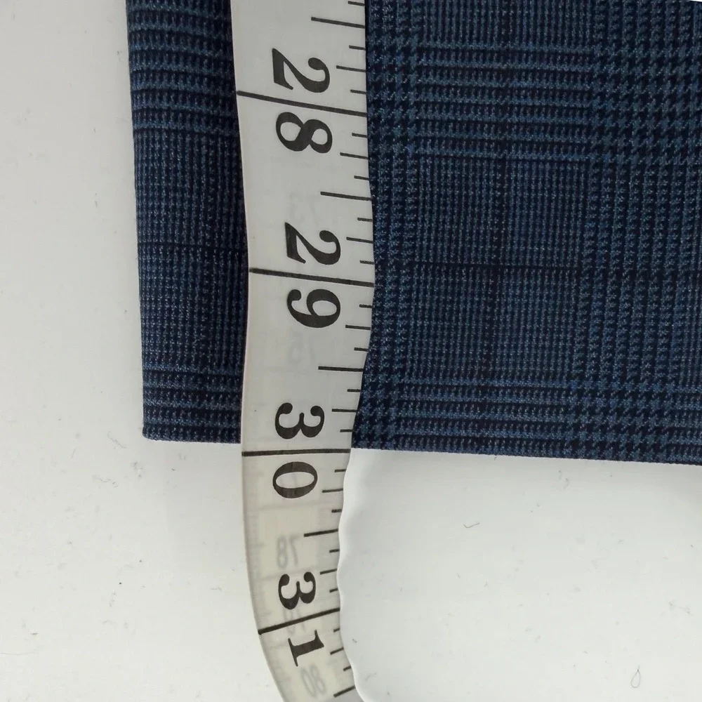 Stafford Dress Pants Mens 50x30 Navy Blue Plaid Coolmax Flat Front Wool Big Tall